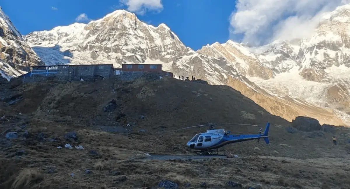 Annapurna Base Camp Helicopter Tour landing near Annapurna Base Camp in Nepal