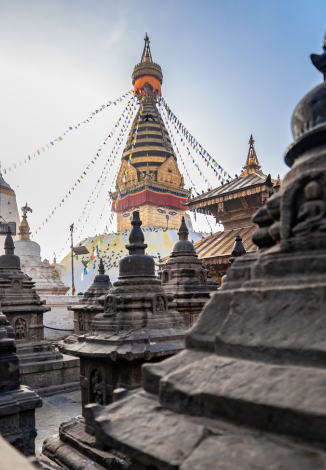 Scenic helicopter flight across Nepal Himalayas